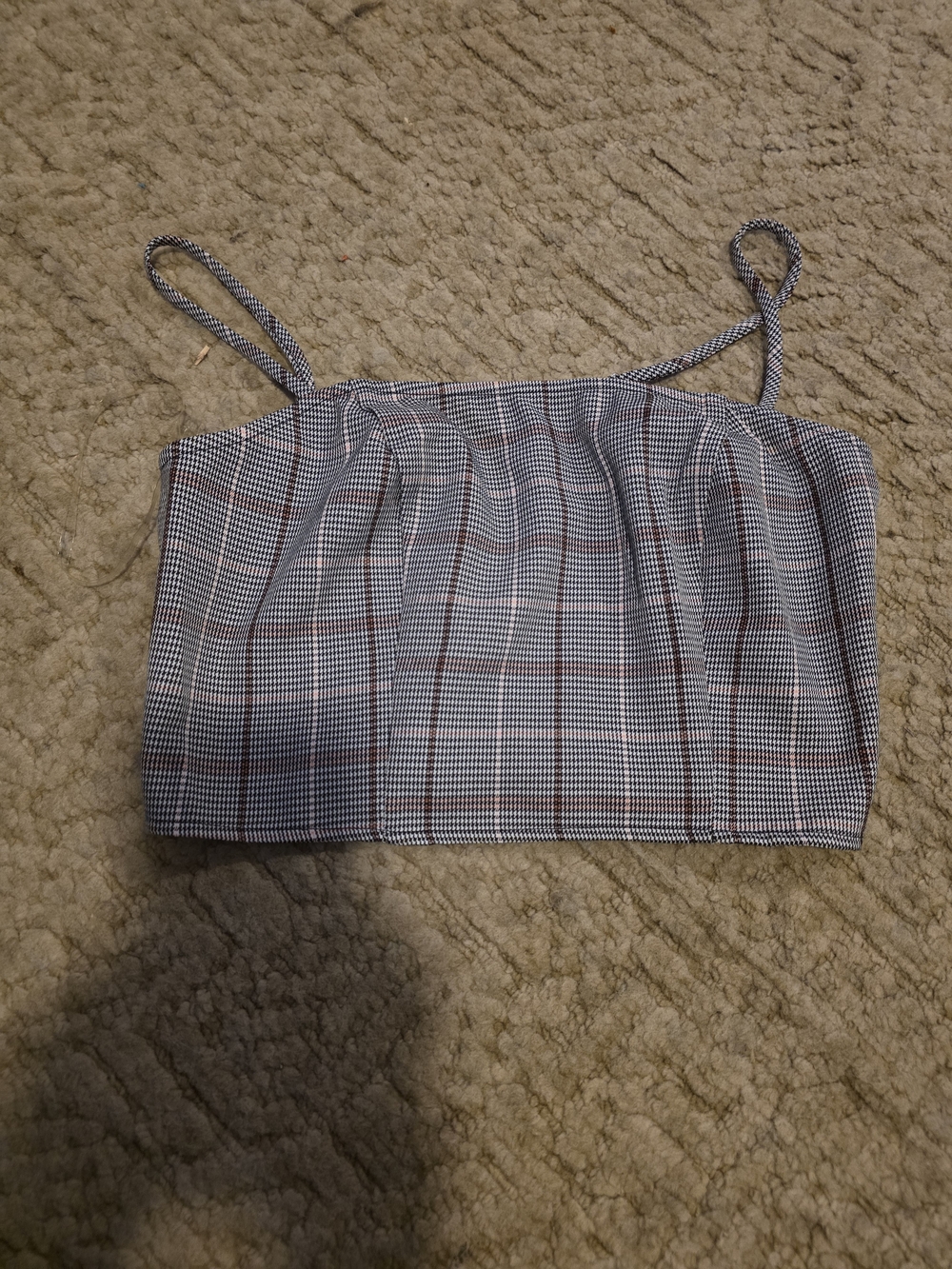 Gilded Intent Black and White Plaid Spaghetti-Strap Crop Top